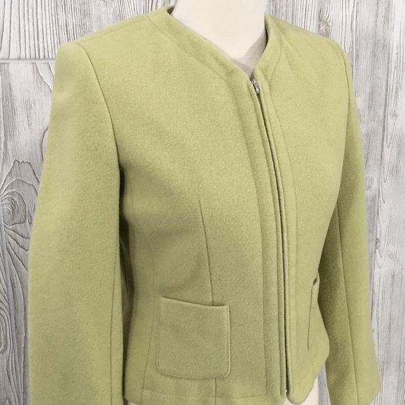 VINTAGE Chadwick’s Wool Mix Zip Blazer Size 4 Chartreuse Yellow Green - Picture 4 of 9